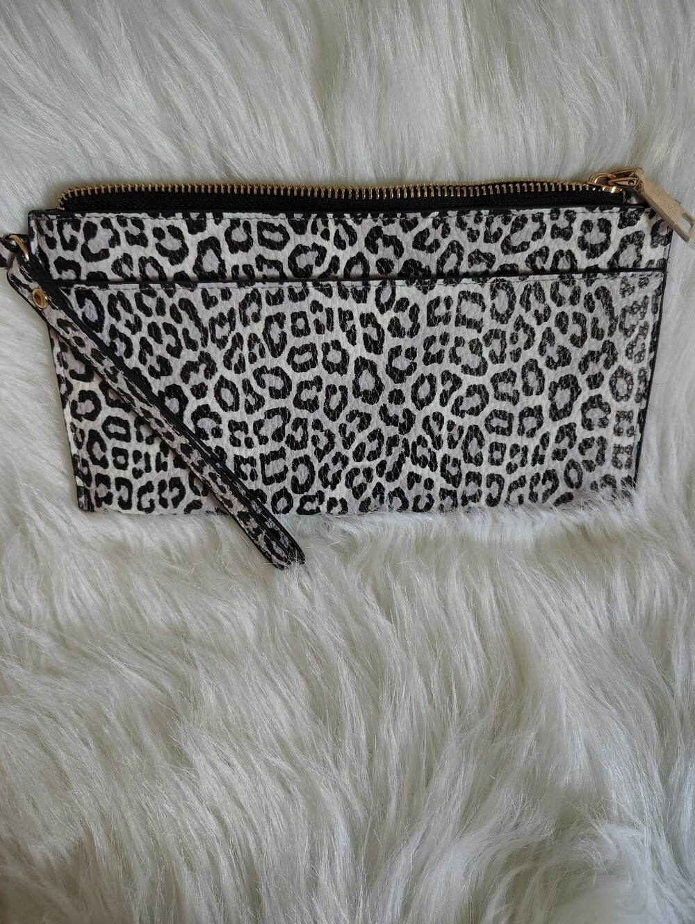 Chico's Snow Leopard Faux Leather Wristlet